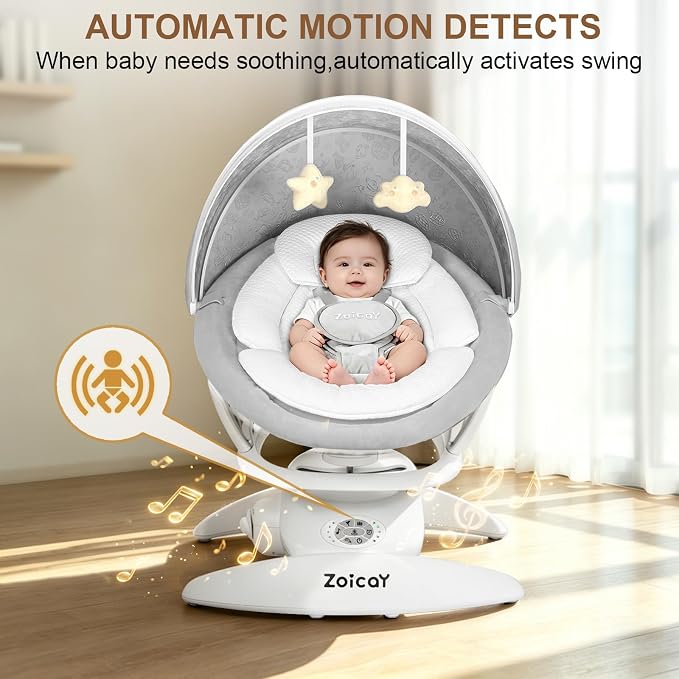 3-in-1 Baby Swing for Infants with Motion Detection, Infant Swing with 5 Speeds & 3 Swing Modes, 12 Melodies, Electric Swing for Baby, Up to 25 lbs, White
