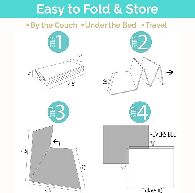 JumpOff Jo Foldable Foam Play Mat ??Large Waterproof Baby & Toddler Activity Floor Mat, Double-Sided 70 x 59 Inch Play Surface