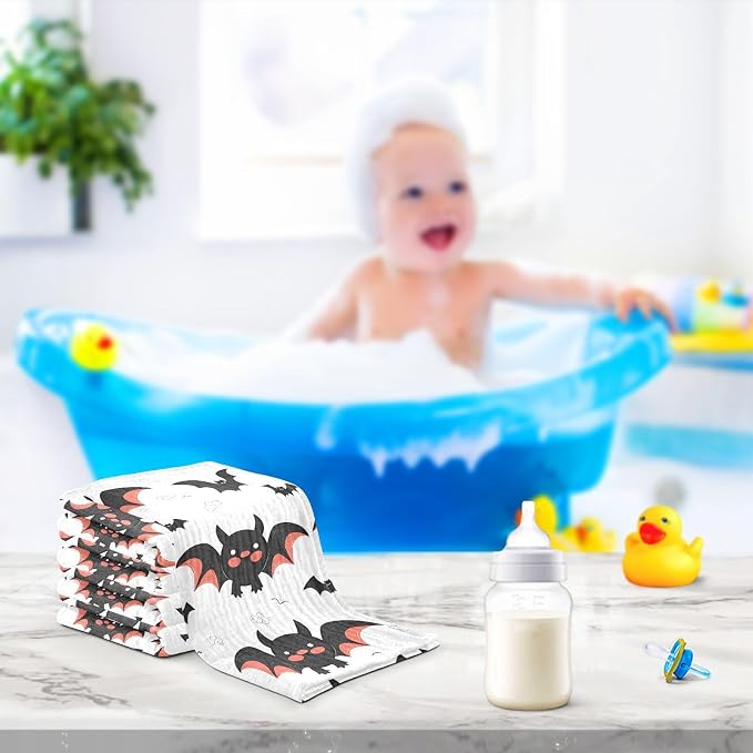 vvfelixl Cute Bats Cartoon Baby Burp Cloths Baby Muslin Washcloths for Boys Girls Cotton Baby Face Towel for Newborn Infants Soft and Absorbent 11.8 X 11.8 in, 5 Pack