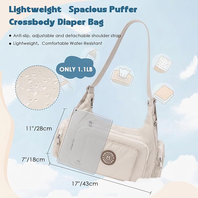 Puffer Crossbody Bags for Women Mom Large Diaper Bag Purse with Wipes & Trash Dispenser Cross Body Purses Messenger Bags | Wipes Dispenser