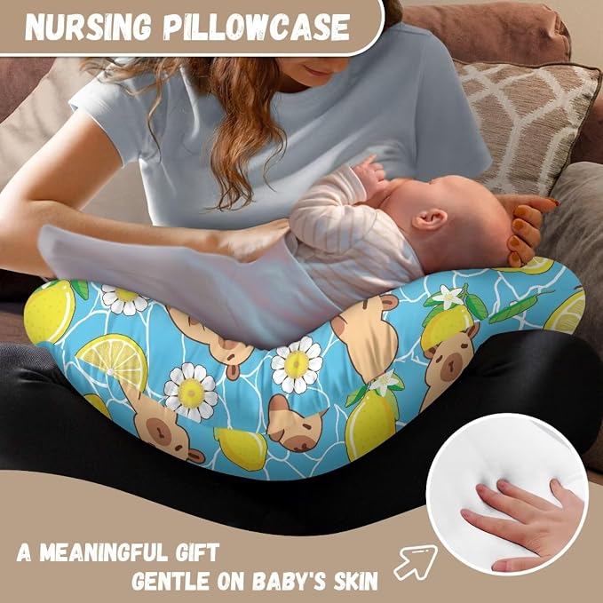 Daisy Lemon and Capybara Breastfeeding Pillow Slipcover for Baby Newborn U-Shaped Breastfeeding Pillowcase Cushion Cover Stain Resistant and Scratch Resistant