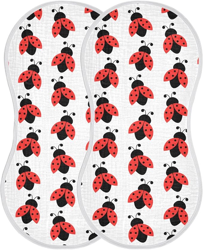 vvfelixl Baby Burp Cloths Cute Ladybug Pattern Baby Newborn Cotton Burping Cloths Set Baby Washcloths 4 Pack White