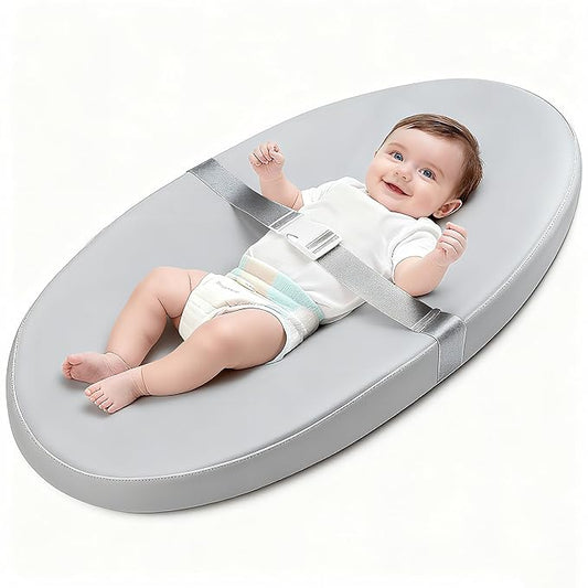 Baby Diaper Changing Pad, Wipeable Baby Changing Pad for Dresser, Contoured Waterproof Changing Pad with PU Cover, Non-Slip Safety Belt & Bottom, Portable, Lightweight (Grey)