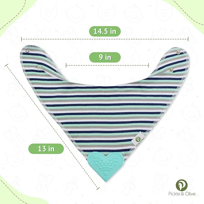 Pickle & Olive Baby Bandana Teething Bibs with Attached Silicone Teether, Set Of 4 - Blue Deer