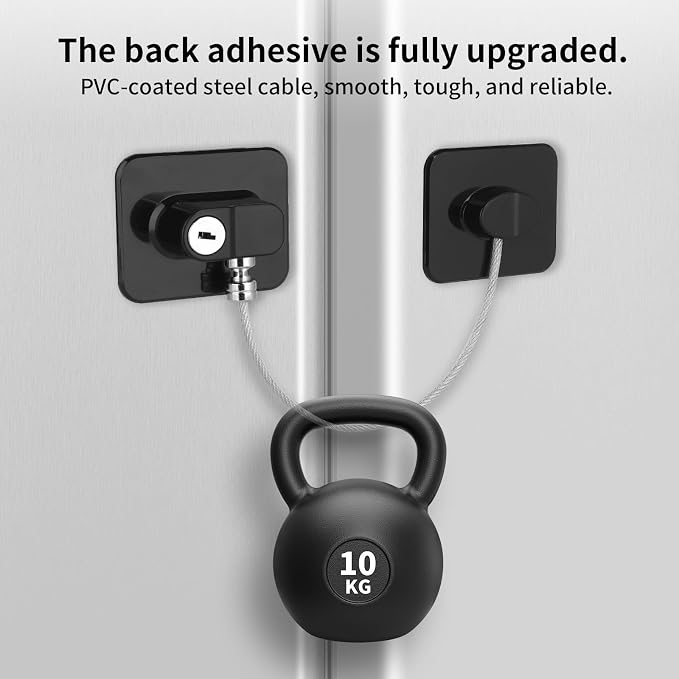 Fridge Lock with Key, Safety Lock for Refrigerator, Cabinet, Drawer, Window – Easy to Install, No Drilling(4 Pack, Rectangle Black)