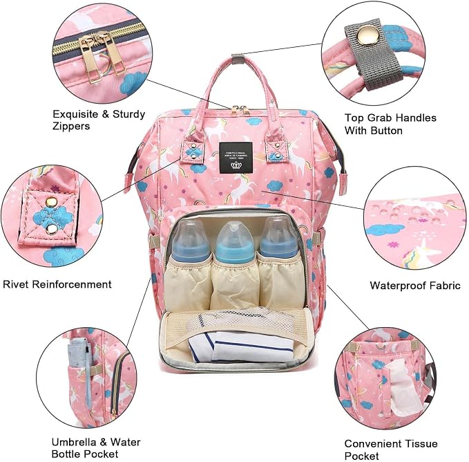 Backpack Diaper Bag with Changing Station, Multi function Boys Girls Baby Backpack for Mom Dad, Unisex Travel Essentials Tote, Waterproof Wet Dry Bags, Baby Nursing Organizer Pouches, Gray