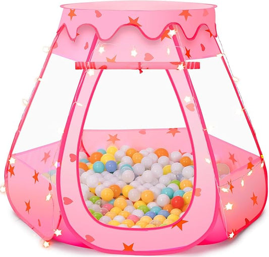 Baby Ball Pit for Toddler: with Star Lights - Pop Up Princess Play Tent for Kids - Indoor Outdoor Baby Girl Toys Birthday Gifts - NO Balls (Pink Tent)