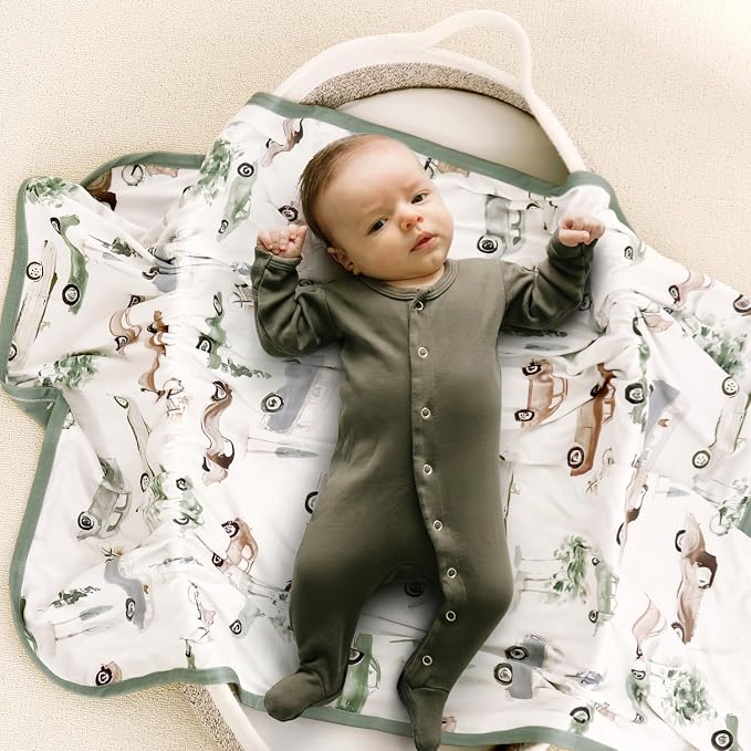 GRSSDER Baby Blankets Super Soft Jersey Knit Swaddle Blanket for Baby Girls and Boys, Double Layer Receiving Blankets 34 x 44 Inches, Extra Large for Baby Swaddling, Stylish Cars Print