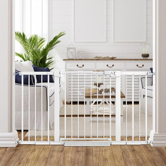 Easy Step Walk-Thru Baby Gate ??Adjustable Safety Gate for Babies & Pets, Pressure Mount Kit, Includes Wall Cups ??29.7-59.8W x 30.5H, Auto-Close White
