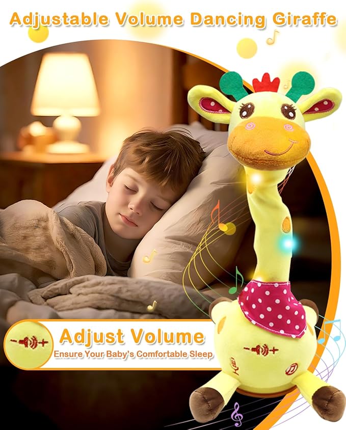 Pbooo Dancing Talking Giraffe Toy, Stuffed Animal Repeats What You Say, Electronic Musical Plush with Glowing Light, Interactive Baby Toys Gifts for Toddlers Kids Boys Girls 1 2 3 Years Old