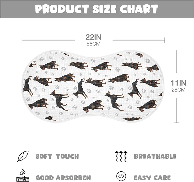 1 Pack Muslin Burp Cloths Doberman Dogs White Cotton Baby Burp Cloths Ultra Absorbent Soft Burping Cloth Washcloths for Newborn Boys Girls 22x11 Inch