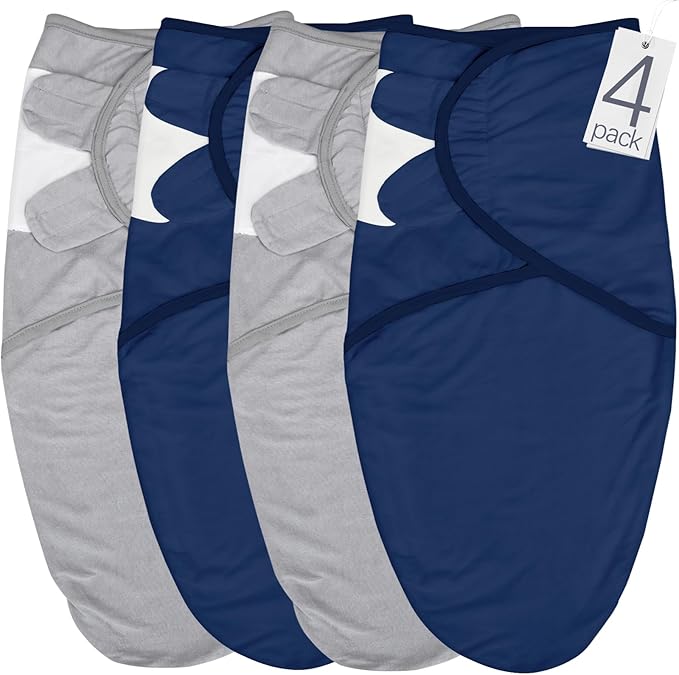 Biloban Baby Swaddles 0-3 Months for Boy & Girl, Cotton Swaddle Blanket, Newborn Essentials, Grey & Navy, 4 Pack
