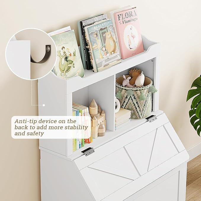 Spacious 3-tier Wooden Kids Bookcase and Toy Storage Organizer with Flip-Top Lid, Versatile Design for Playroom, Bedroom, Nursery, and Kindergarten - Child-Friendly Toy Chest Organizer