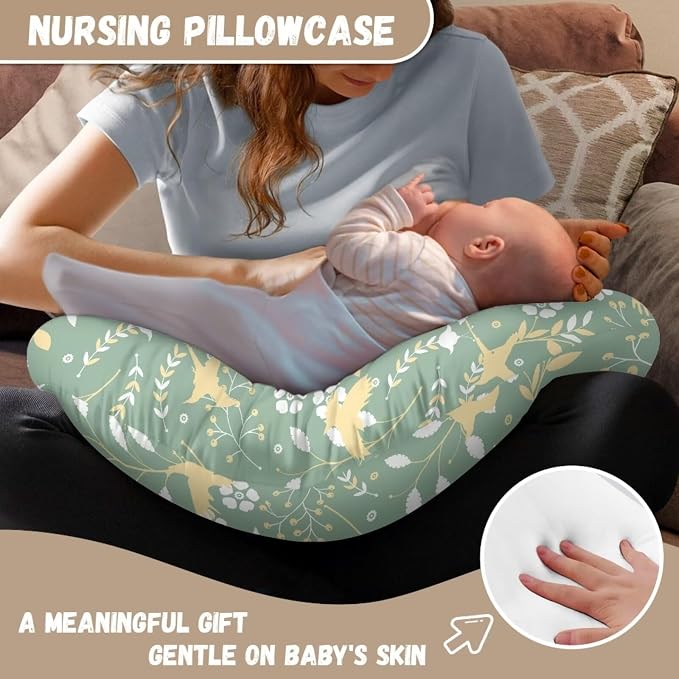 Bird Leaves Nursing Pillow Slipcover Sleeve, Ultra-Soft Baby Nursing Pillow Removable Cover for Breastfeeding Pillows, Pillow Not Included