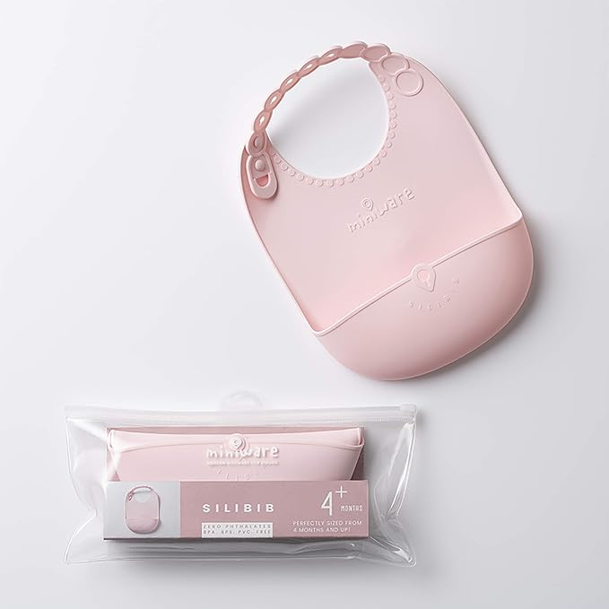 Miniware Roll & Lock Silicone Baby Bib, Easy Mealtime Cleanup - Food-Grade Adjustable Neck Strap and Food Catcher