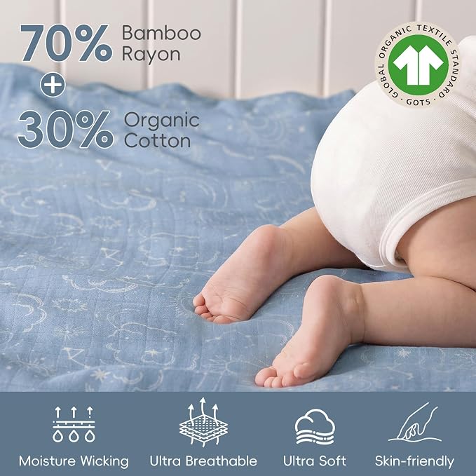 david's kids Muslin Swaddle Blankets, 4 Pack Organic Cotton Baby Blankets, Breathable Soft Receiving Blanket for Boys Girls, Newborn Essentials, Large 47 x 47 inches, Star