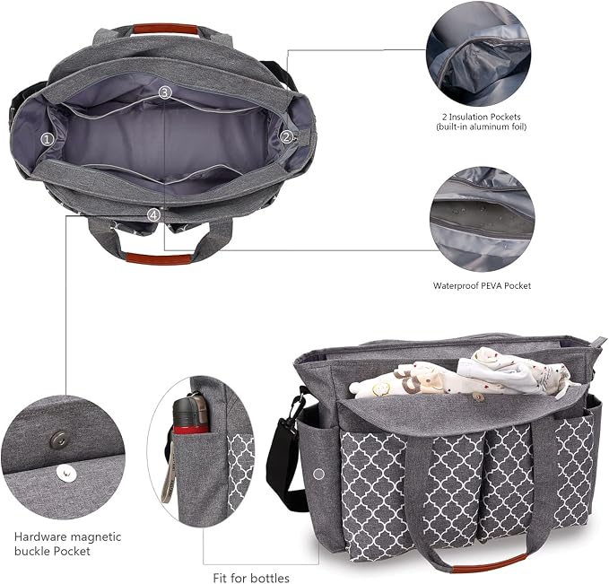 Diaper Bag Tote Large Multi-Function Baby Changing Bag for Mom with Changing Station Travel Nappy Bag for Women