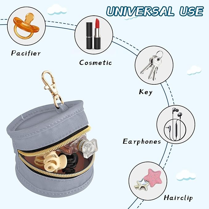 Custom Dark Gray Pacifier Holder Case for Diaper Bag Personalized Portable Travel Pacifier Storage Case with Clip Newborn Baby Pouch for Baby Boys Girls Purse Outdoor