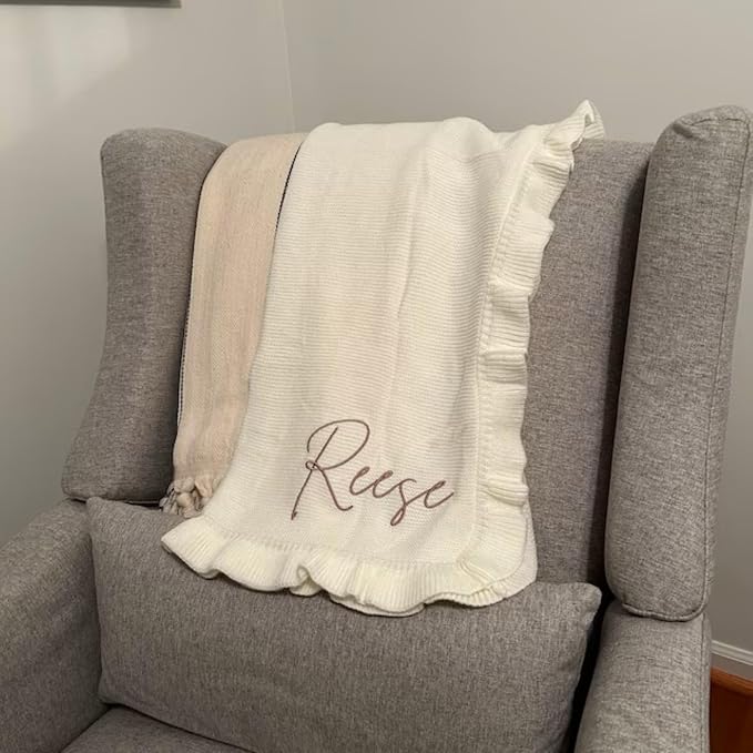 ZXH Personalized Baby Blanket,Baby Blanket with Name,Embroidered Baby Blanket,Soft Breathable Cotton Knit Baby Blanket,Newborn Baby Gift,Baby Gift, GF24316-10