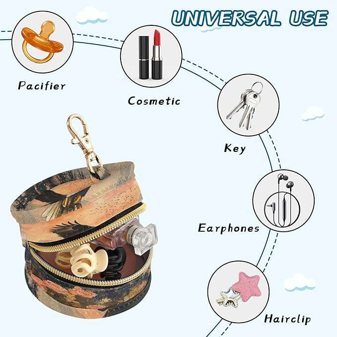 Pacifier Holder with Clip Pacifier Case for Diaper Bag Round Baby Pacifier Pouch Box Bag Portable Bald Eagle Roses Mointains Orange