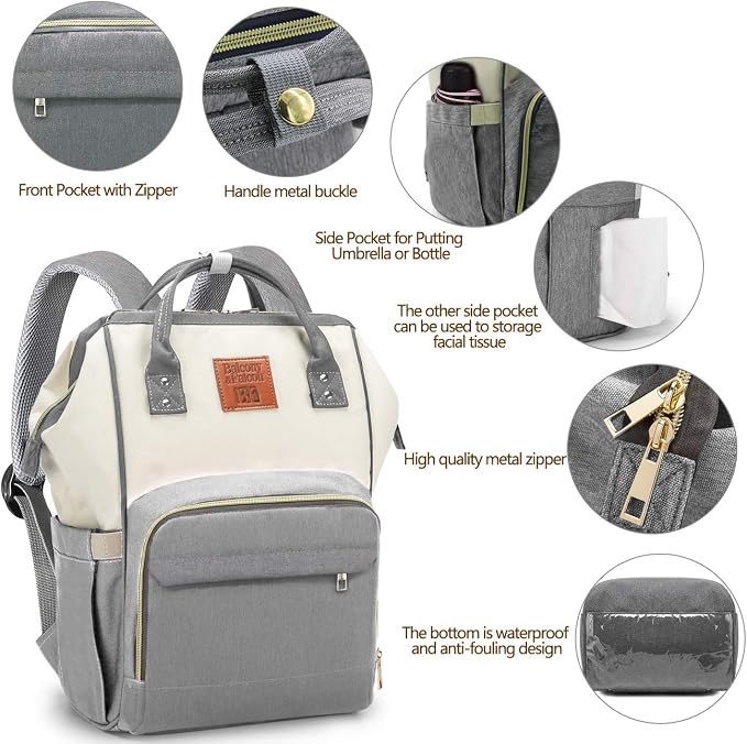 BALCONY & FALCON Multi-Functional Diaper Bag Backpack with Changing Pad Waterproof Nappy Bag