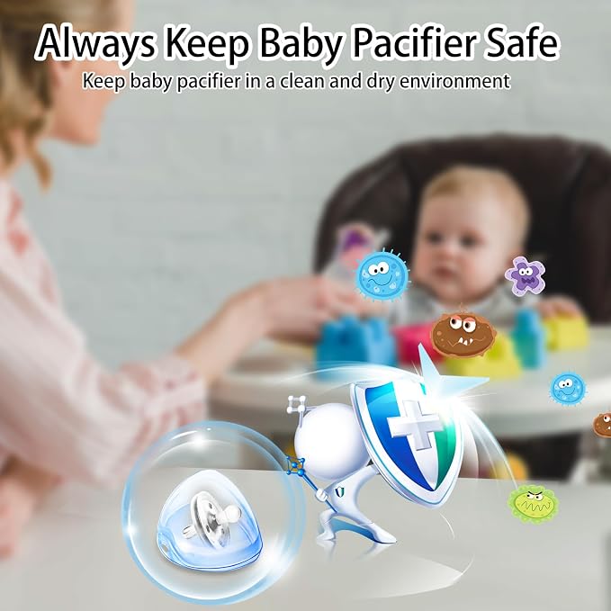 Nisxabebe Pacifier Case,4 Pack BPA Free Pacifier Holder Case with Lanyard for Diaper Bag,Pacifier Container Box for Baby Binky Nipple Travel,Essential Pacifier Accessories,Easy to Clean,Blue