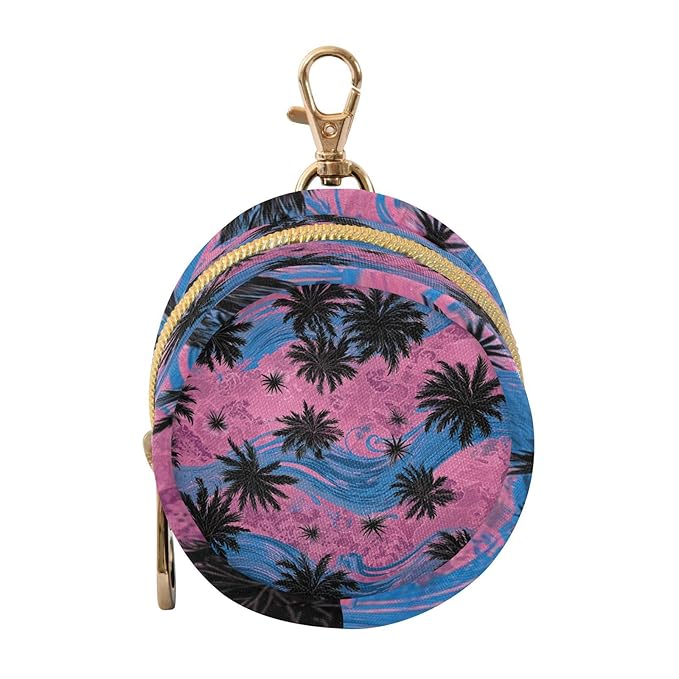 Pacifier Holder with Clip Pacifier Case for Diaper Bag Round Baby Pacifier Pouch Box Bag Portable Palm Tree Wave Pink Blue