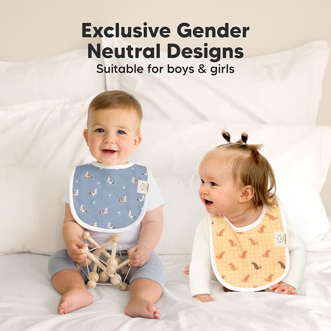 8-Pack Organic Baby Bibs for Boys, Girls - Soft Cotton Drooling and Teething Bibs for Baby Girl & Boy, Extra Absorbent, Easy To Clean & Put On for Toddler, Newborn, Infant 0-24 Months (Pets & Paws)