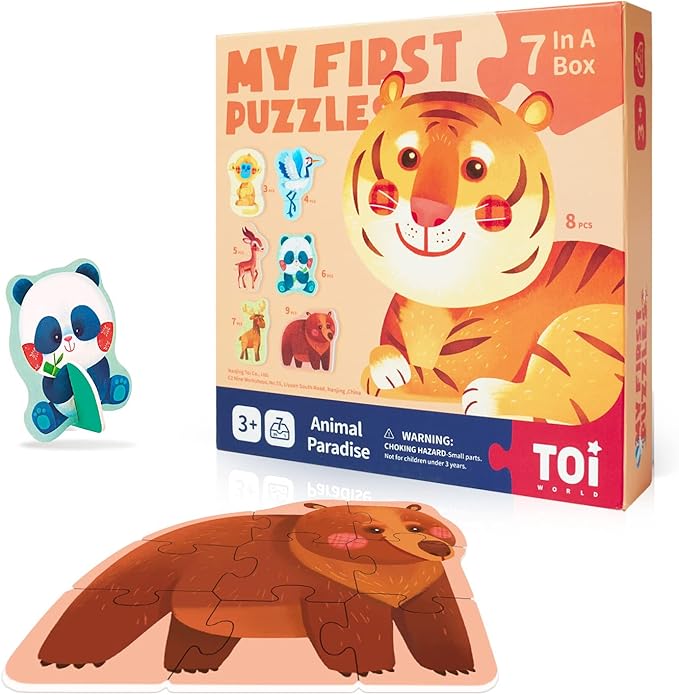 Toi 6 Packs Large Piece Toddler Jigsaw Puzzles for Kids Aged 3+, Animal Shaped Floor Puzzles for Beginner, Preschool Learning Game for Boys Girls, Animal Paradise