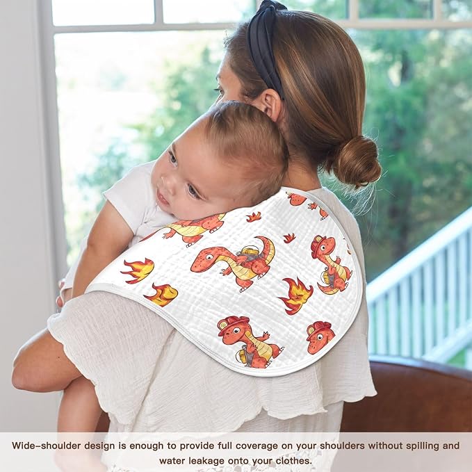 vvfelixl Baby Burp Cloths Firefighter Dinosaur Baby Newborn Cotton Burping Cloths Set Babys Washcloths 4 Pack