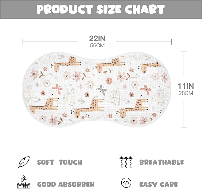 Burbuja Cute Giraffe Muslin Baby Burp Cloths, Soft & Absorbent Cotton Burping Rags for Newborn Boys & Girls, 4 Pack