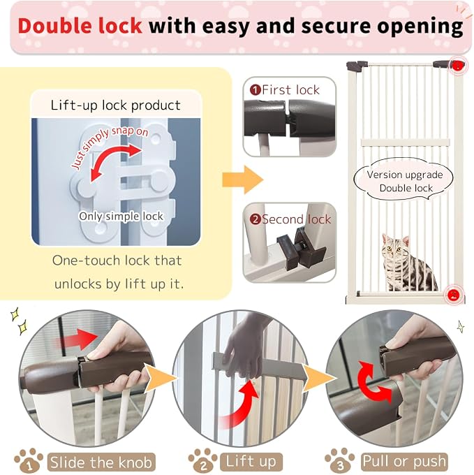 Lumizone Extra Tall Pet Gate 55.12" High Pressure Mounted 38.39"-59.24" Extra Wide (9 Sizes) 1.37" Gap for Cat Dog Stairs Doorway Hallway No Drilling Auto-Close (30.12"-59.24" W, Cream White)