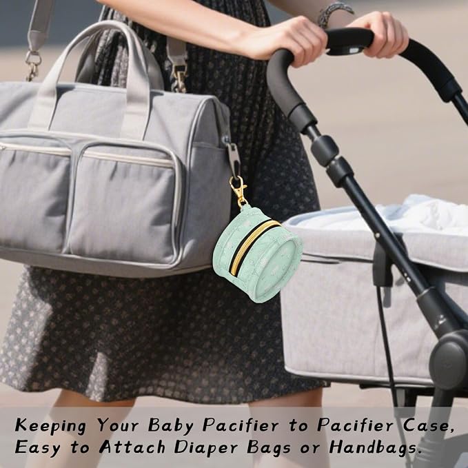 Baby Pacifier Case with Clip, Seashell Portable Pacifier Holder, TPU Lined Dust-Proof Storage Pouch for Diaper Bag and Stroller