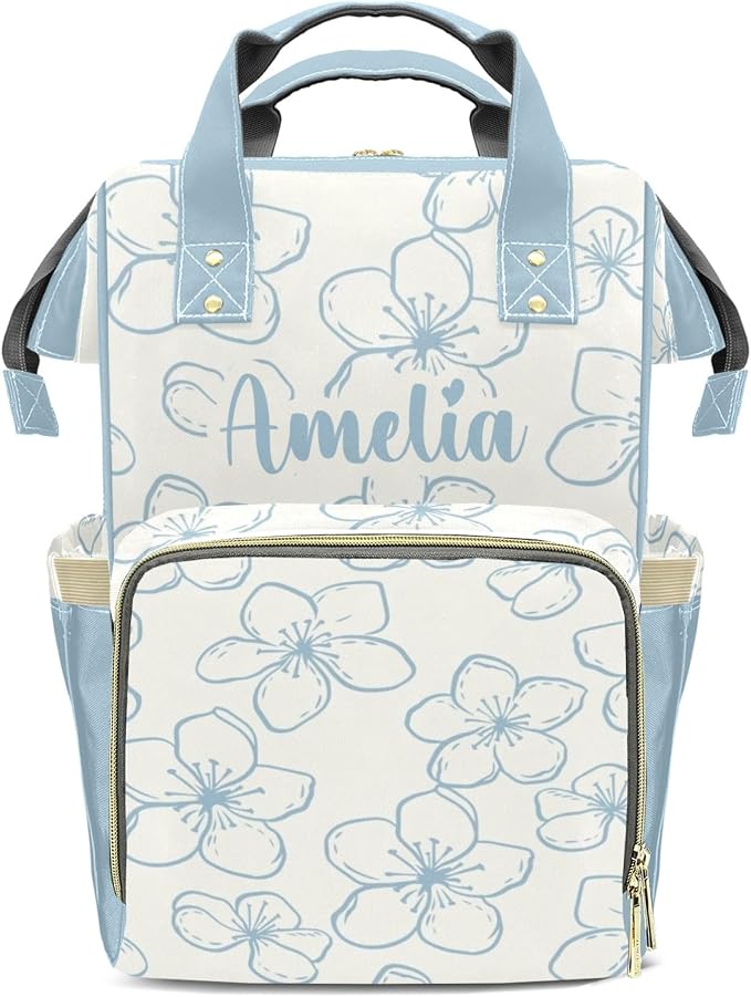 Custom Diaper Backpack, Upgraded Large Capacity Baby Changing Bag, Personalized with Name, Multifuction Mommy Backpack with Insulated Pockets for Boys Girls, Floral