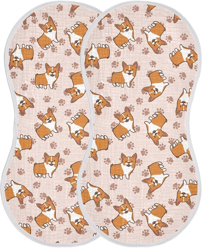 vvfelixl Baby Burp Cloths Cartoon Corgis Baby Newborn Cotton Burping Cloths Set Baby Washcloths 4 Pack Flesh-Colored