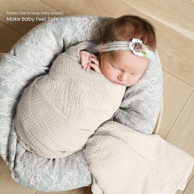 lulumoon Muslin Swaddle Blanket Baby - Cotton Swaddling Blanket Soft Baby Receiving Blankets Neutral 2Pack(Peach)
