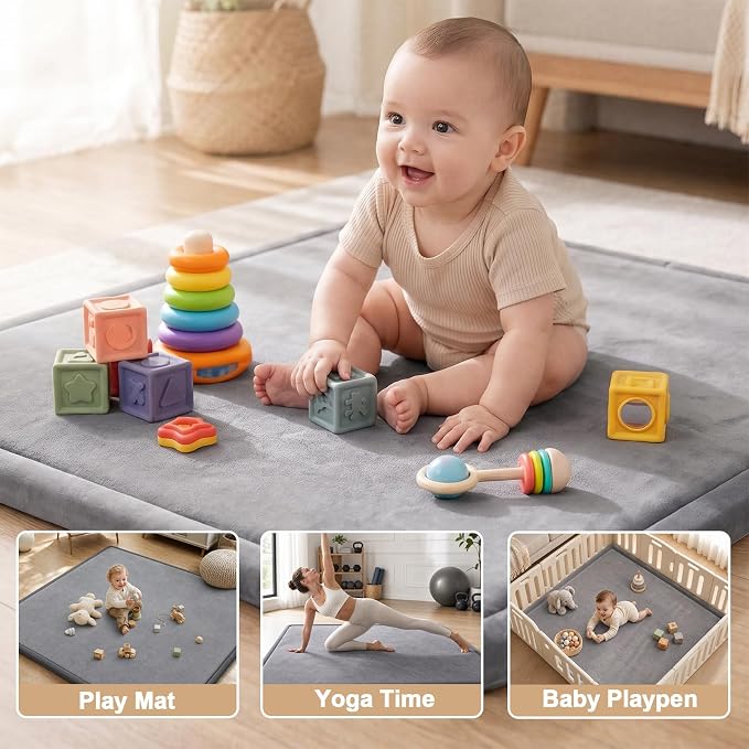 Ultra Soft Baby Play Mat for Floor, 1.3" Thick Memory Foam Tummy Time Mat, Non-Slip Playpen Mat, Baby Playroom Rug, Crawling Mat for Babies,Toddlers, Infants, Kids (Dark Grey, 59"×39"×1.3")
