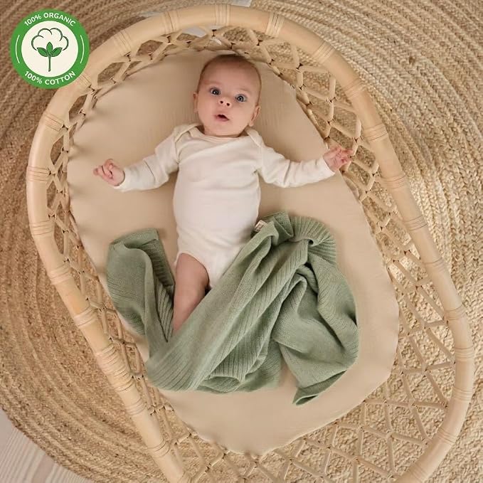 100% Organic Cotton Knit Receiving Baby Girl Blanket for Newborns - Soft, Breathable Swaddle Blanket for Crib & Stroller - Nursery Gift 2-Pack (Ribbed Fog/Roman Green)