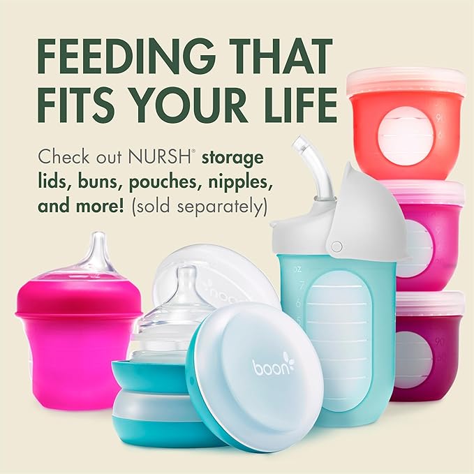 Boon Nursh Bottles - Silicone Baby Bottles Help Ease Colic Symptoms - Reusable Food-Grade Silicone Pouches with Polypropylene Shell - Medium Flow - 8 Oz - Speckle Green