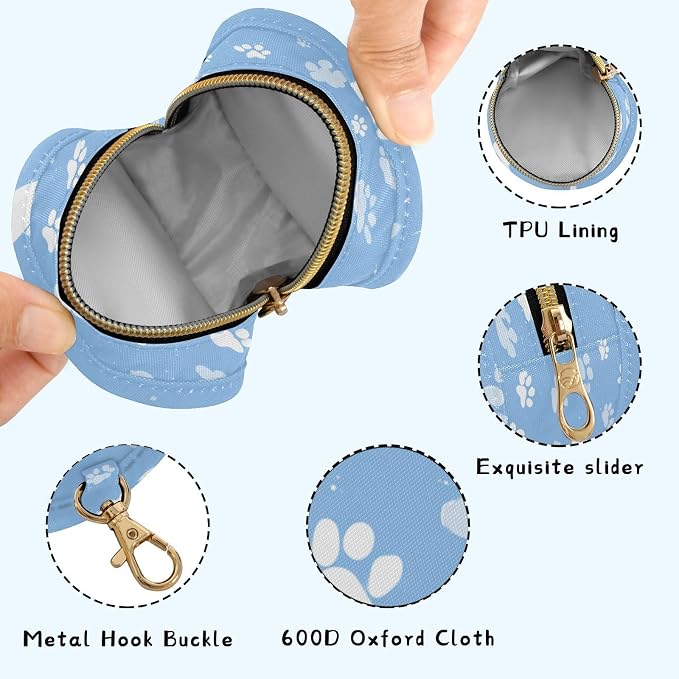 Pacifier Holder with Clip Pacifier Case for Diaper Bag Round Baby Pacifier Pouch Box Bag Portable Bright Blue Paw Prints Clouds