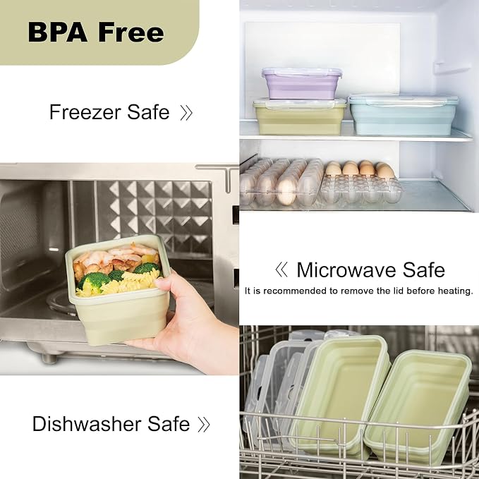 Extra Large Collapsible Silicone Food Storage Containers With Lids & Air Vent, 2 Pack 2000ml/68oz, Kitchen Stacking Marinade Container for Camping, Dishwasher, Microwave, Freezer Safe, BPA Free