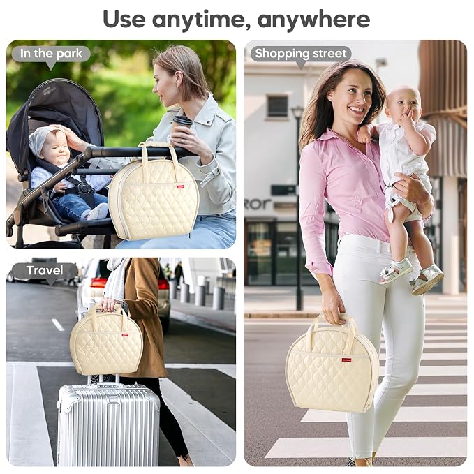 Portable Waterproof Leather Diaper Changing Pad Compact for Travel Diaper Bag, Easy Clean, Newborn Baby, Beige