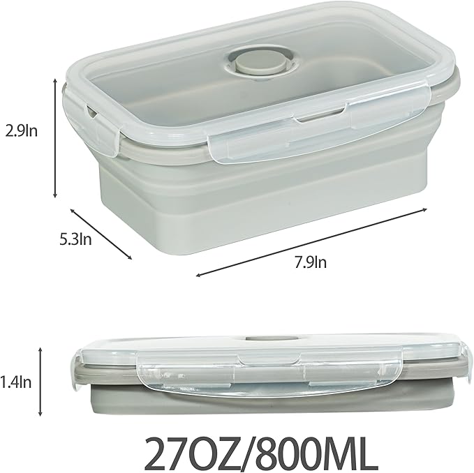 Plus 4PCS Foldable Silicone Food Storage Containers for Kitchen Storage for Leftovers Fruits and Meal Prep Dishwasher Safe Microwave Safe Ideal for Home and Travel (grey, 27OZ)