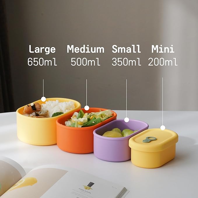 Premium Korean-Made Silicone Airtight Food Container with Steam Vent ??BPA Free, Leakproof, Microwave & Freezer Safe Meal Prep. & Leftovers Storage (Mandarin Orange, 7 floz)