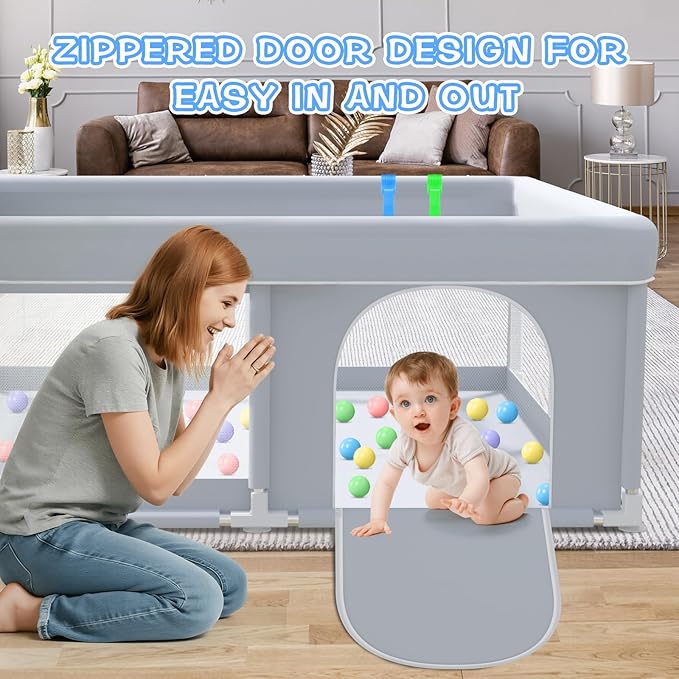 XVISHX Baby Playpen 50 x 50 Inch Play Pen Playards, Playpen for Babies and Toddlers, Baby Playard for Indoor & Outdoor Active Center Game Fence, with Skin-Friendly Fabric and Soft Breathable Mesh Grey