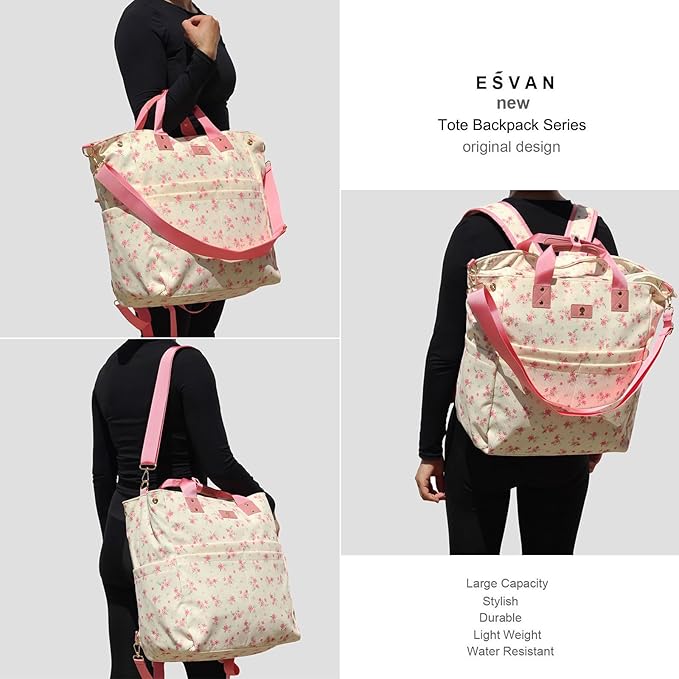 ESVAN Diaper Tote Bag Totepack Backpack Crossbody Bag 3 in 1 for Women Laptop Backpack Multifunctional with Insulated Pockets