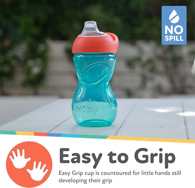 Nuby No-Spill Clik-It Soft Spout Sippy Cup with Easy Grip - (2-Pack) 10 oz - Baby Sippy Cup for 6+ Month Old - Blue/Aqua