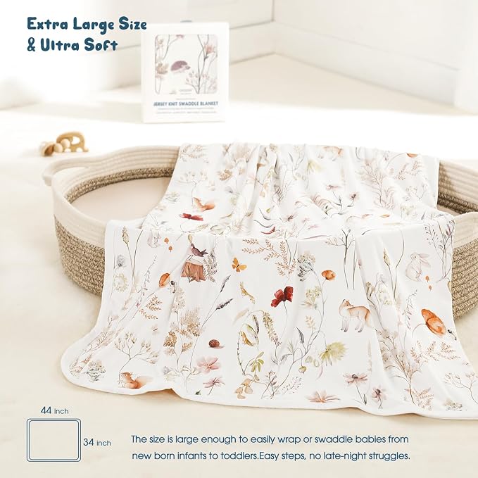 GRSSDER Baby Blankets Super Soft Jersey Knit Swaddle Blanket for Baby Girls and Boys, Double Layer Receiving Blankets 34 x 44 Inches, Extra Large for Baby Swaddling, Dream Print