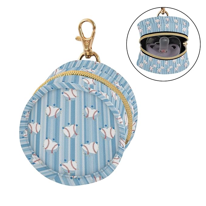 Sports Heart Baseball Blue Print Pacifier Holder Case for Diaper Bag Portable Travel Pacifier Storage Case with Clip Pacifier Storage Container for Outdoor Purse Baby Girls Boys