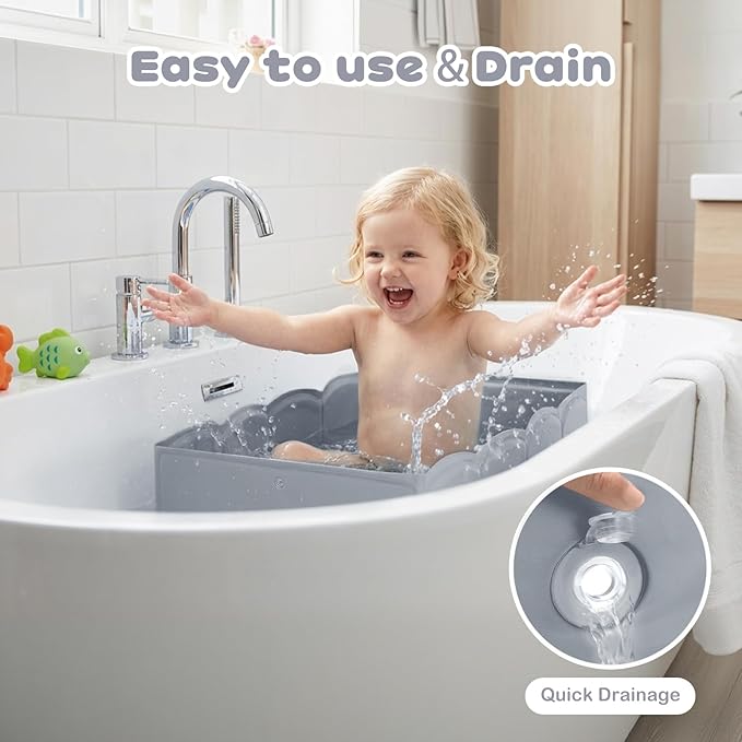 Collapsible Baby Bathtub for Shower,Reinforced Structure Infant Foldable Bath Tub with Non-Slip Base,Portable Space-Saving Kids Bath Tub for 6M to 4Years,Suitable for Outdoor, Travel Use(Grey)